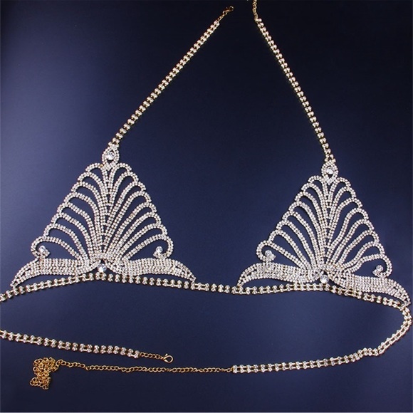 NEW Sparkling Bling Swarovski Crystal Bikini Body Chain Top & Thong Set - Picture 3 of 6